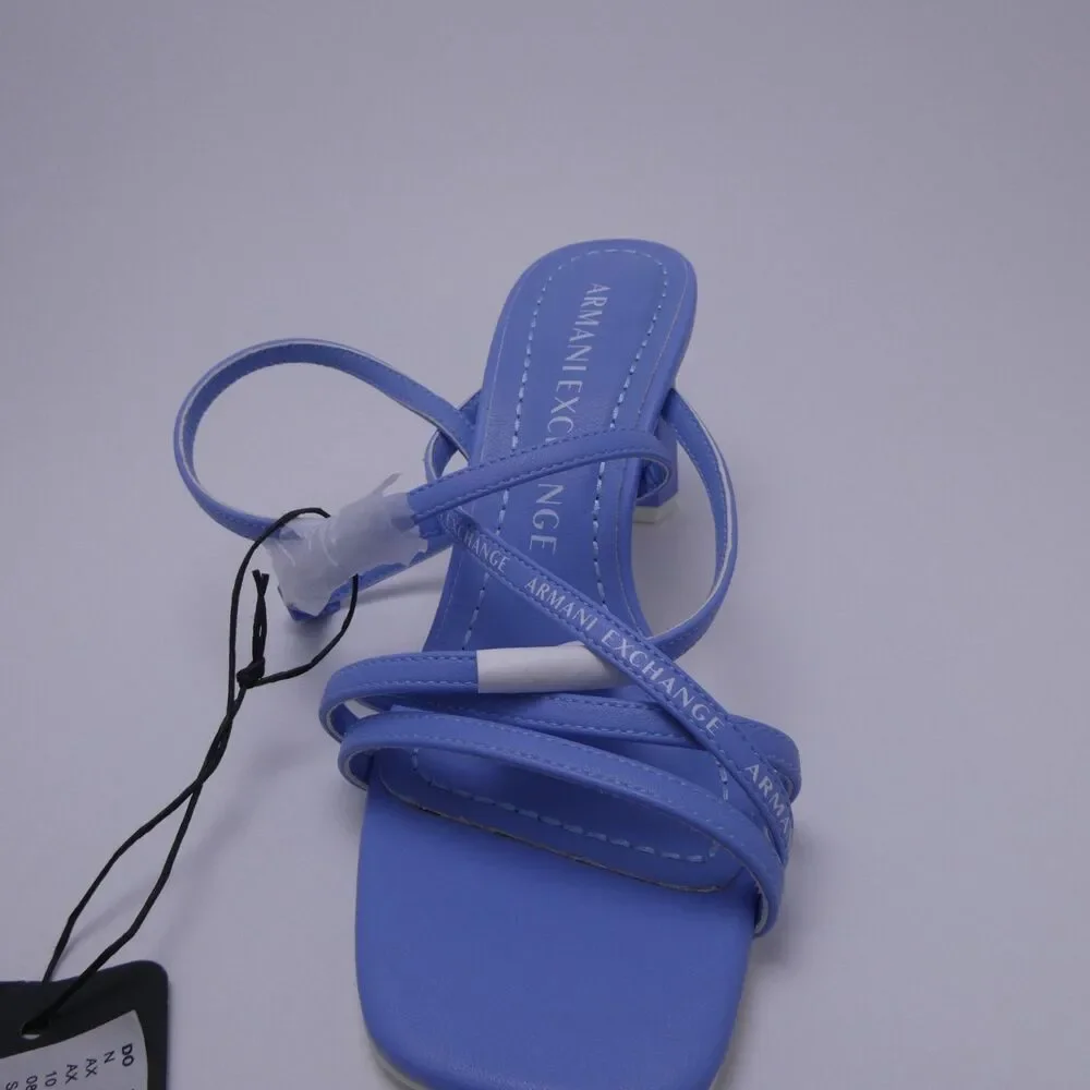 Armani Exchange Women's 6 Light Blue Leather Strappy Sandals Buckle Heel Square